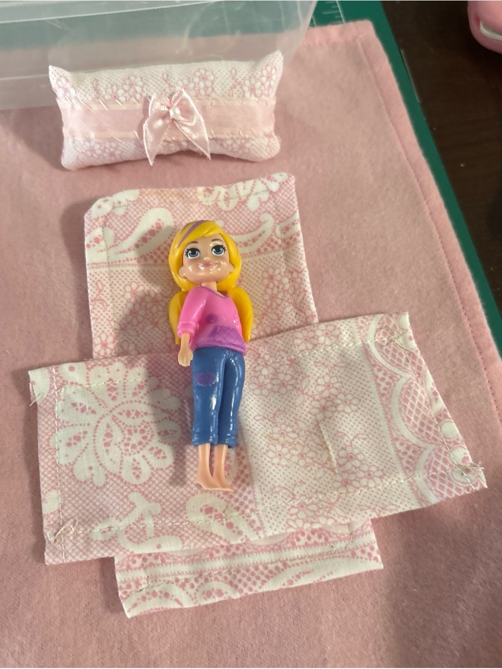 Pink Doll Bedding Playset with Mini Blonde Doll